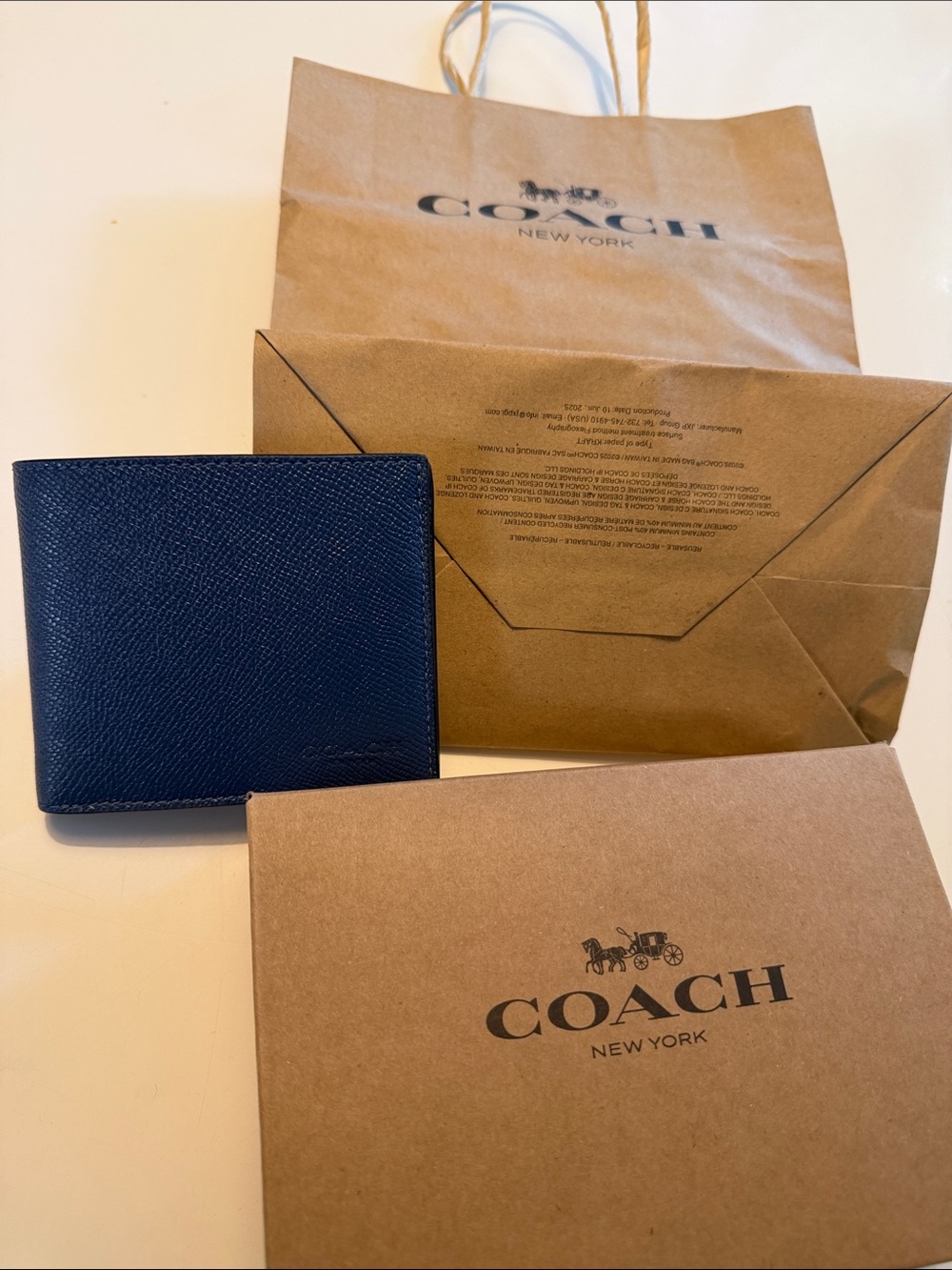 Coach Leather Bifold Wallet in Navy Blue